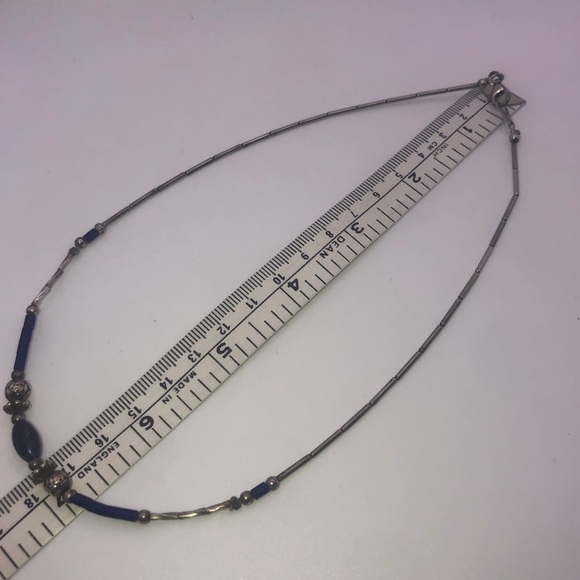 VTG Sterling Lapis Lazuli Heishi Tube Bead Liquid Silver Necklace 14” - Picture 8 of 8